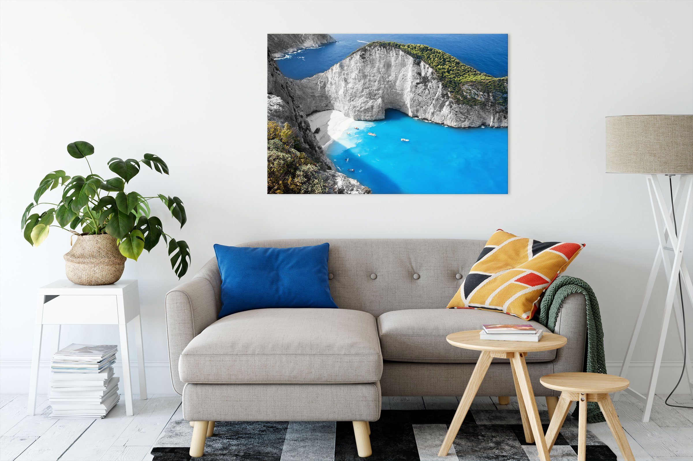 Pixxprint Leinwandbild Steile Bucht im Mittelmeer, Steile Bucht im Mittelmeer (1 St), Leinwandbild fertig bespannt, inkl. Zackenaufhänger