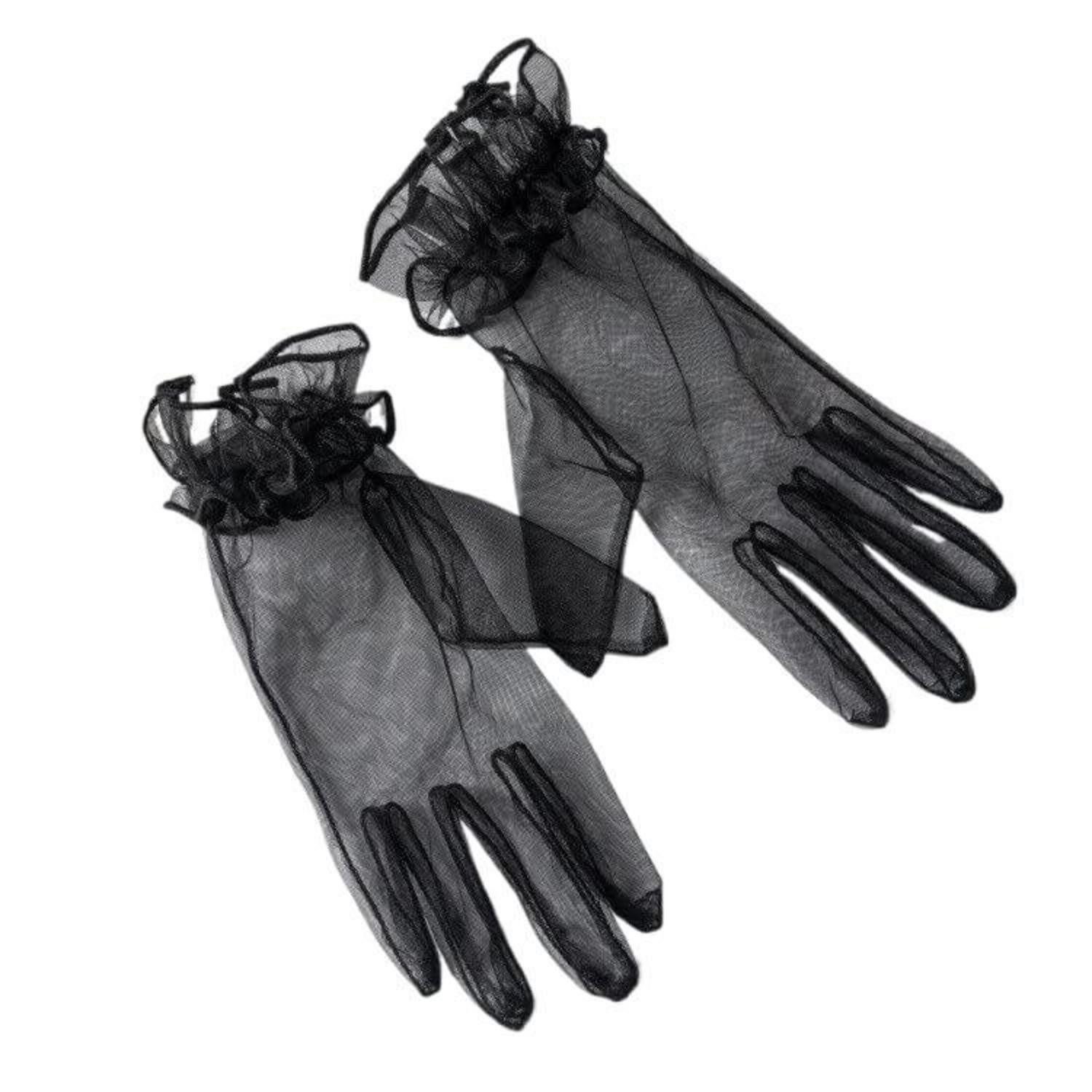 LuxusKollektion Abendhandschuhe Braut Handschuhe Tüll Kurz Schwarz Vintage Netzstoff (1-St)