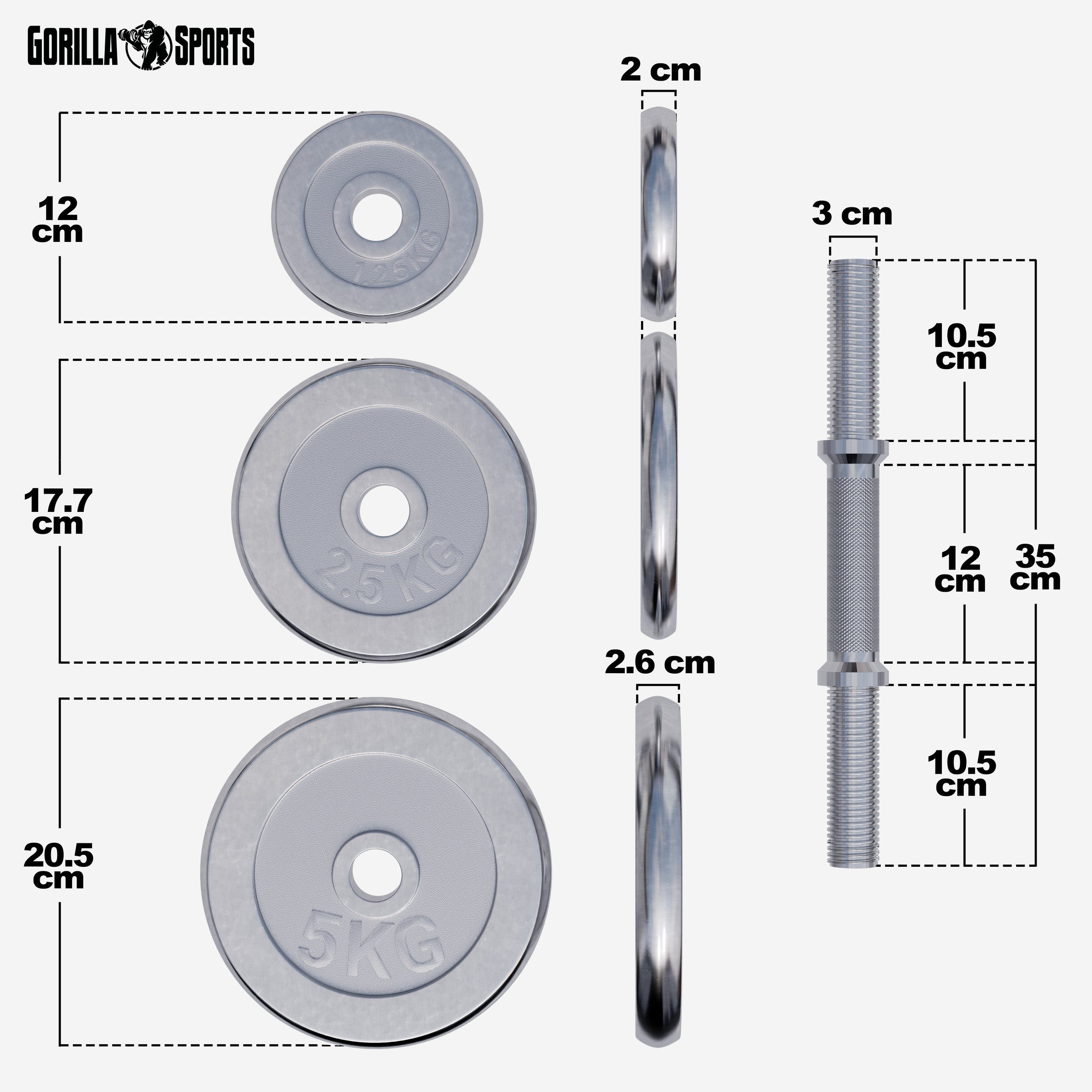 GORILLA SPORTS Kurzhantel Kurzhantel Set Chrom 30 kg mit Sternverschlüssen