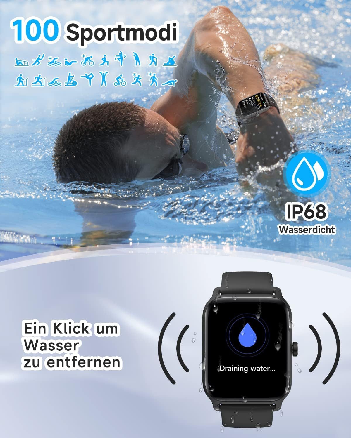 GYDOM IDW13 Smartwatch (4,5 cm, android ios), Smartwatch mit Alexa Sprachsteuerung Bluetooth Telefonie