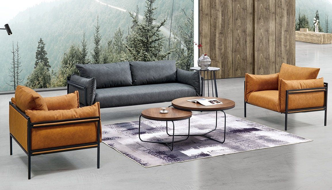 JVmoebel Sofa Graue Sofagarnitur Sofa Couch Stoff Garnitur Oranges 3+1+1 Set, Made in Europe