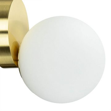 Licht-Erlebnisse Wandleuchte FARRAN, ohne Leuchtmittel, Badlampe Wand Kugel Schirm Glas in Weiß Messing antik IP44 Wandlampe