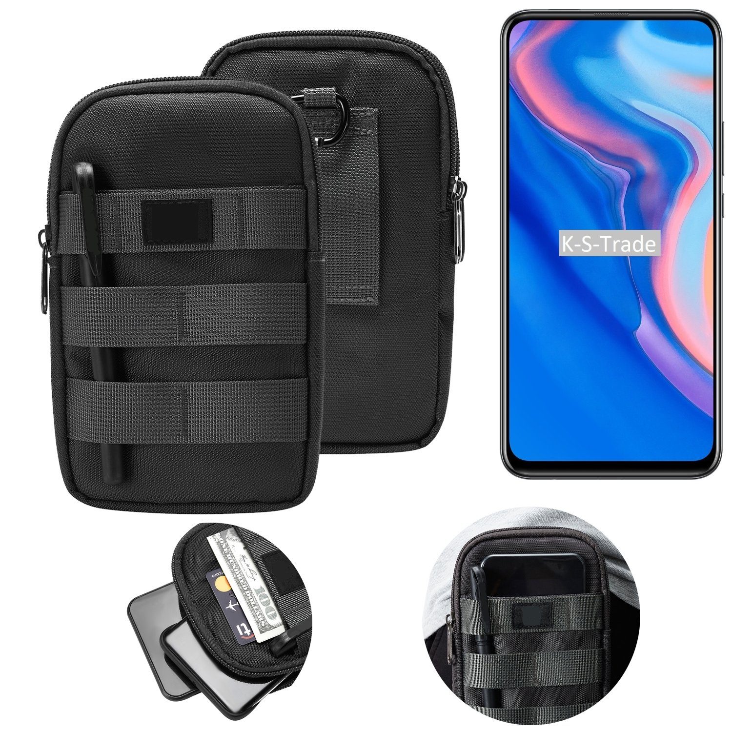 K-S-Trade Handyhülle für Huawei P Smart Z, Holster Gürtel Tasche Handy Tasche Schutz Hülle dunkel-grau viele
