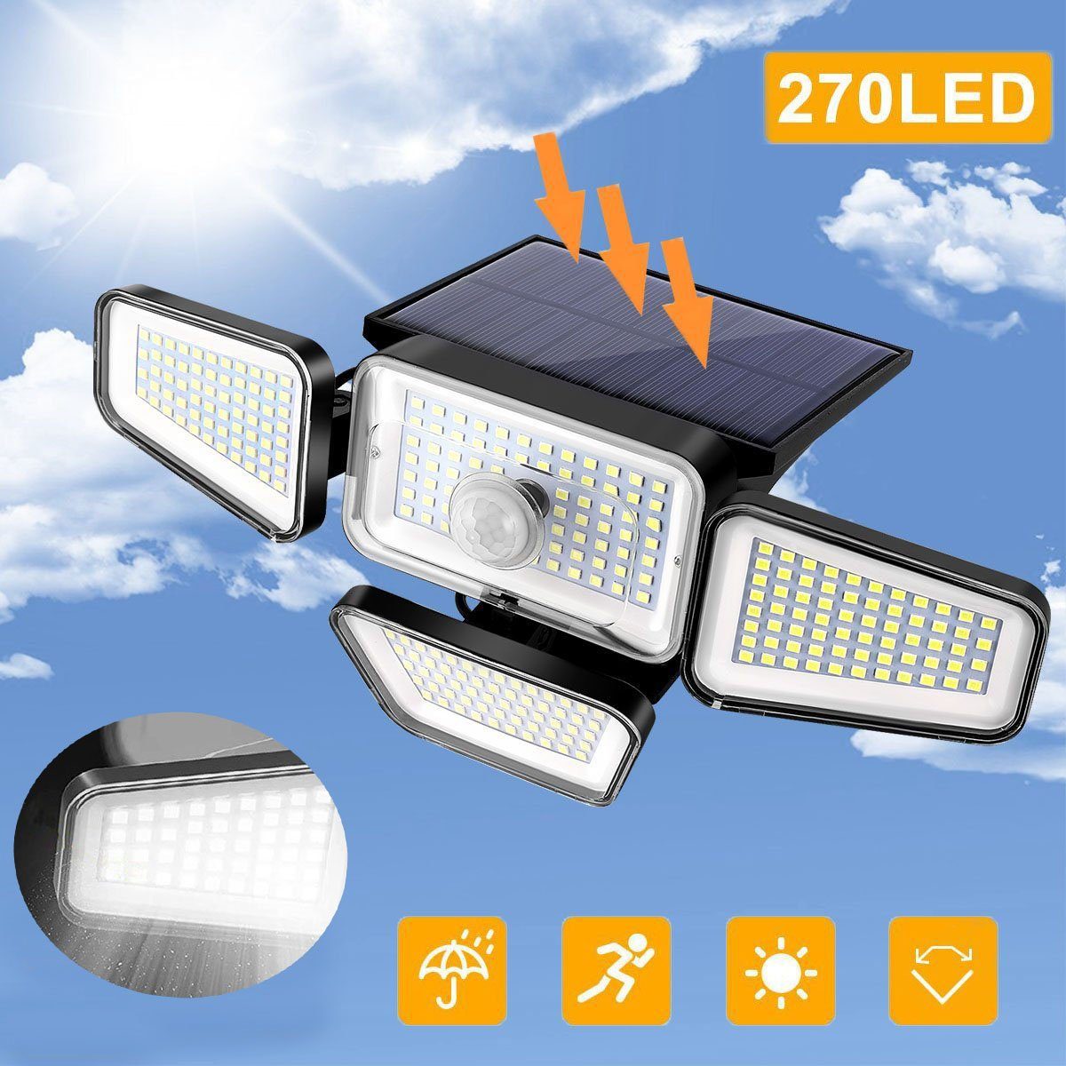 oyajia LED Solarleuchte 270 LEDs Solarleuchte 270° Superhelle