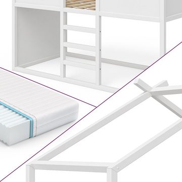 VitaliSpa® Kinderbett Kinderhochbett Hochbett MERLIN Weiß Matratze