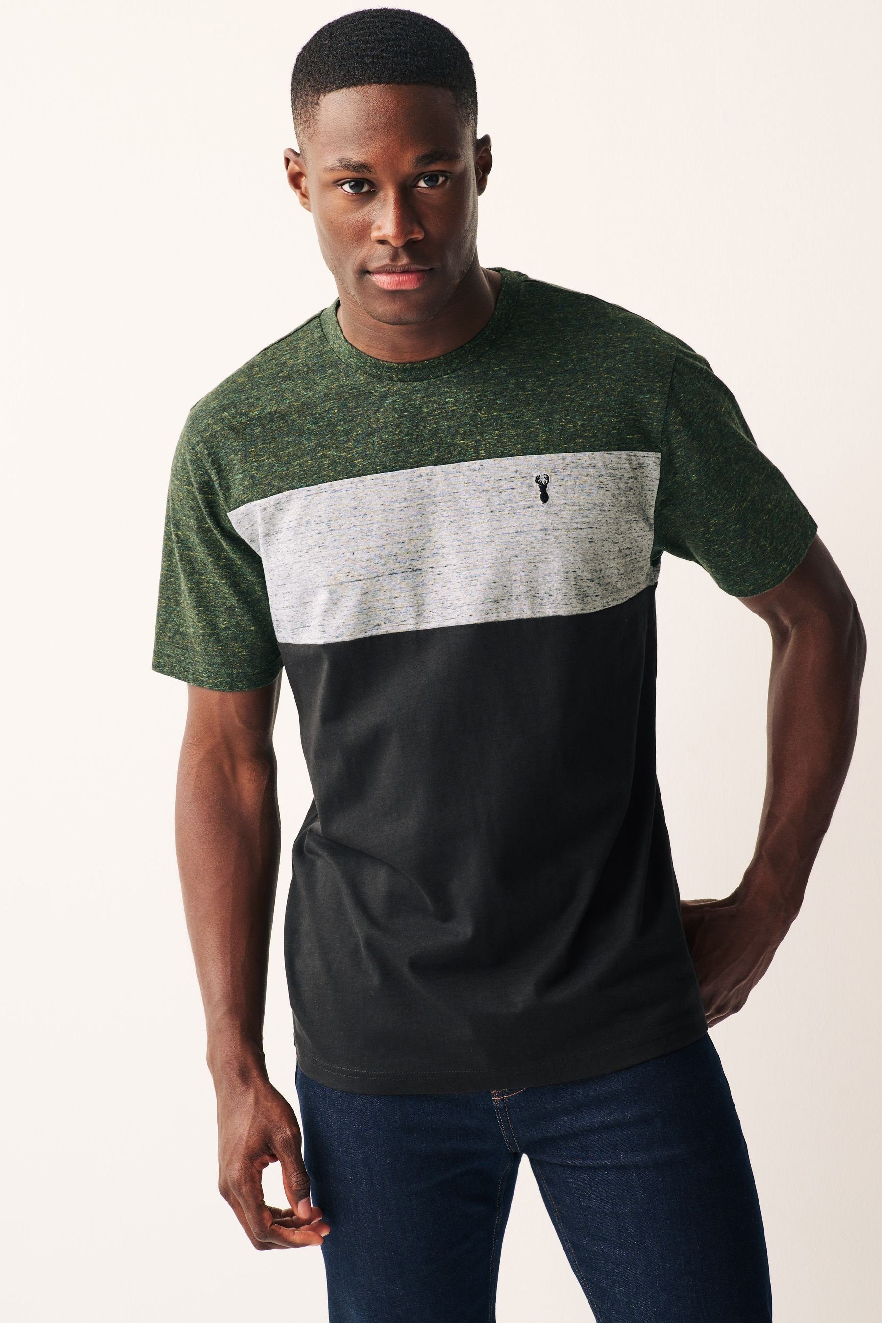 Next T-Shirt T-Shirt (1-tlg) Black/Green Blockfarben in
