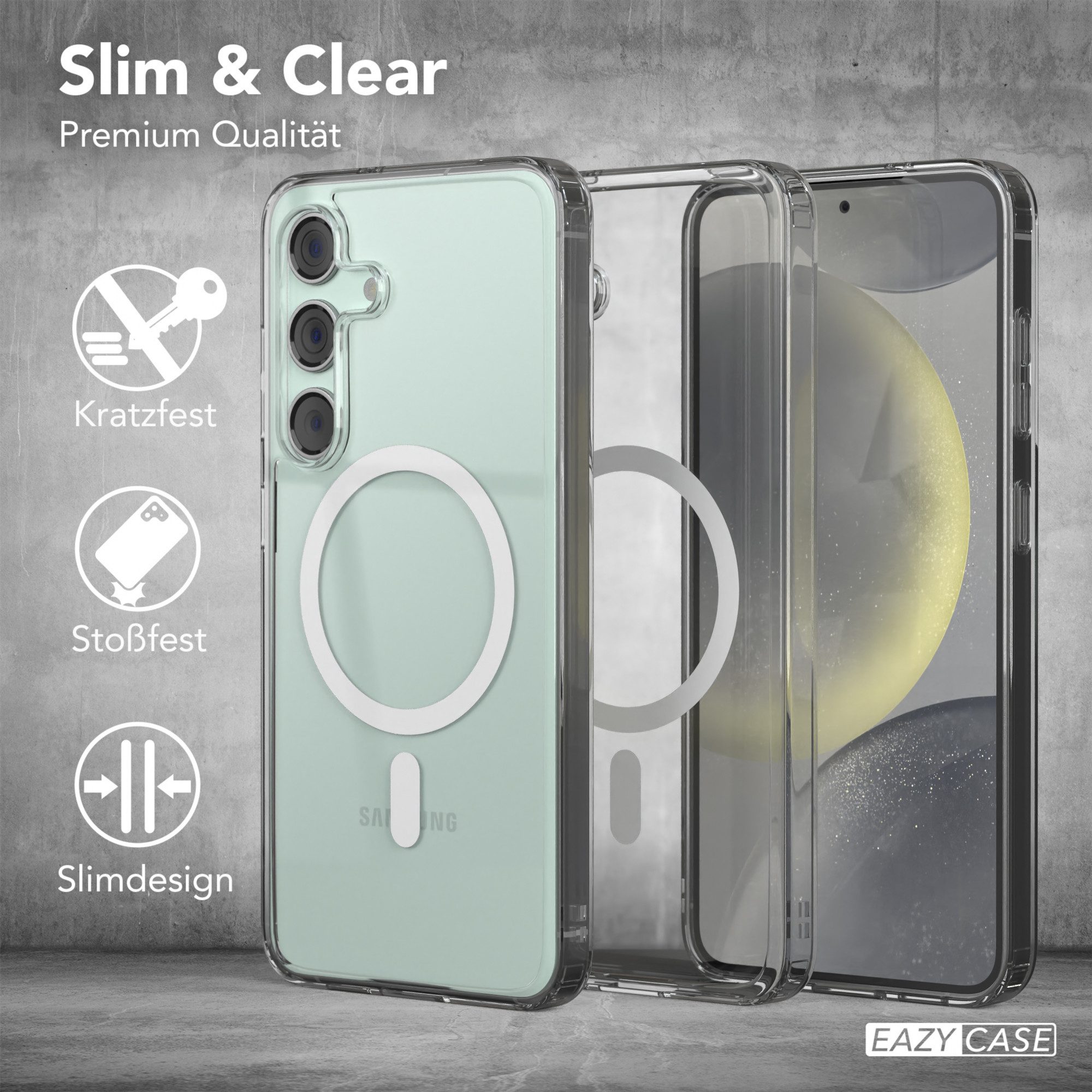 EAZY CASE Handyhülle Transparente Hülle MagSafe Samsung Galaxy S24 FE 6,7 Zoll, Back Cover, Bumper Case, Handy Schutzhülle Kameraschutz, Durchsichtig – Bild 5 von 5