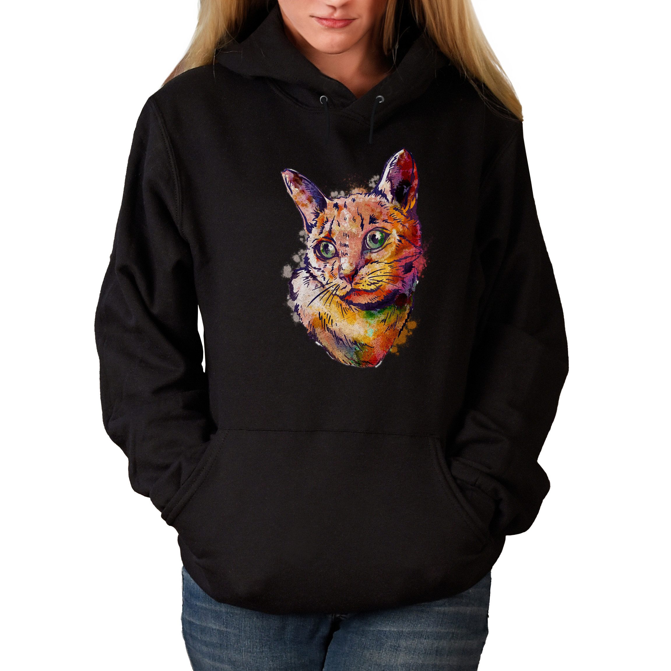 MyDesign24 Hoodie Katzen Kapuzen Pulli - Katze in Ölfarbenoptik Herren und Damen Kapuzensweater i114