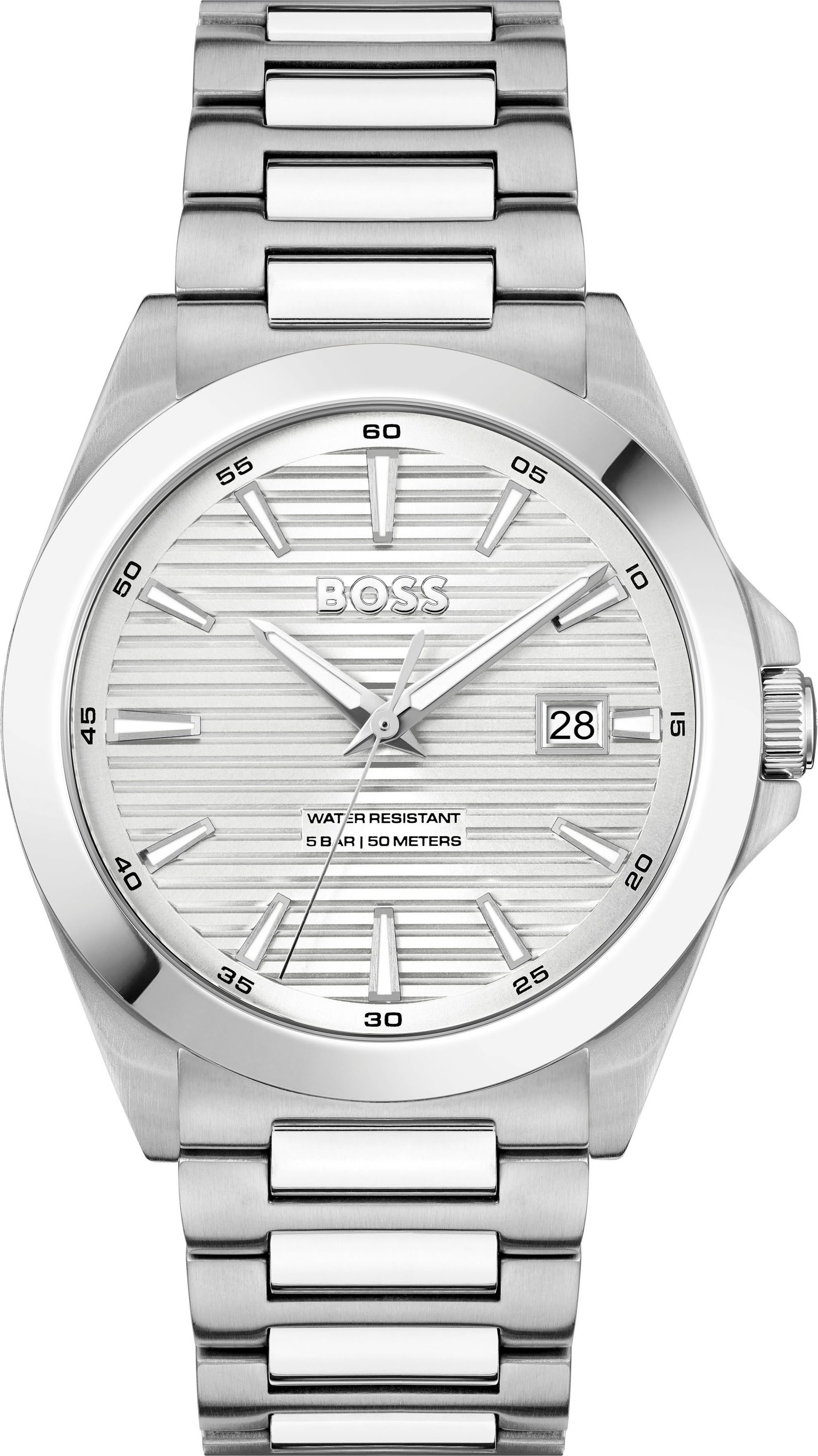 BOSS Quarzuhr STRIKE 1514176, Armbanduhr, Damenuhr, Herrenuhr, Edelstahlarmband, analog, Tag