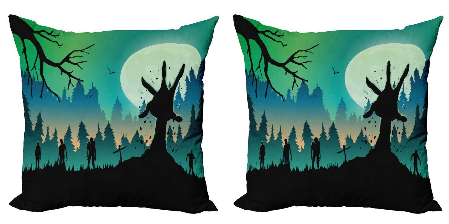 Kissenbezüge Modern Accent Doppelseitiger Digitaldruck, Abakuhaus (2 Stück), Halloween Zombies auf Forest Hill