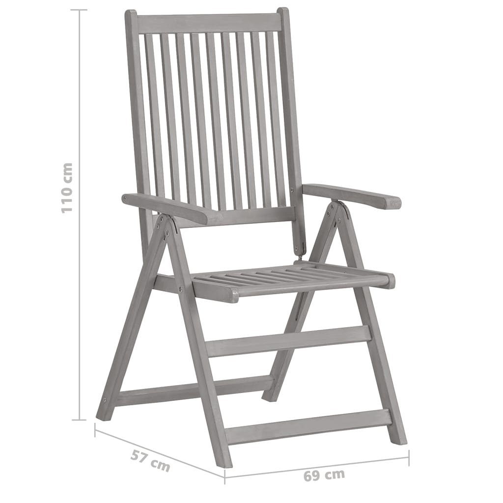 vidaXL Stk. Gartenstühle St) (3 3 Auflagen mit Verstellbare Akazie Gartenstuhl Massivholz