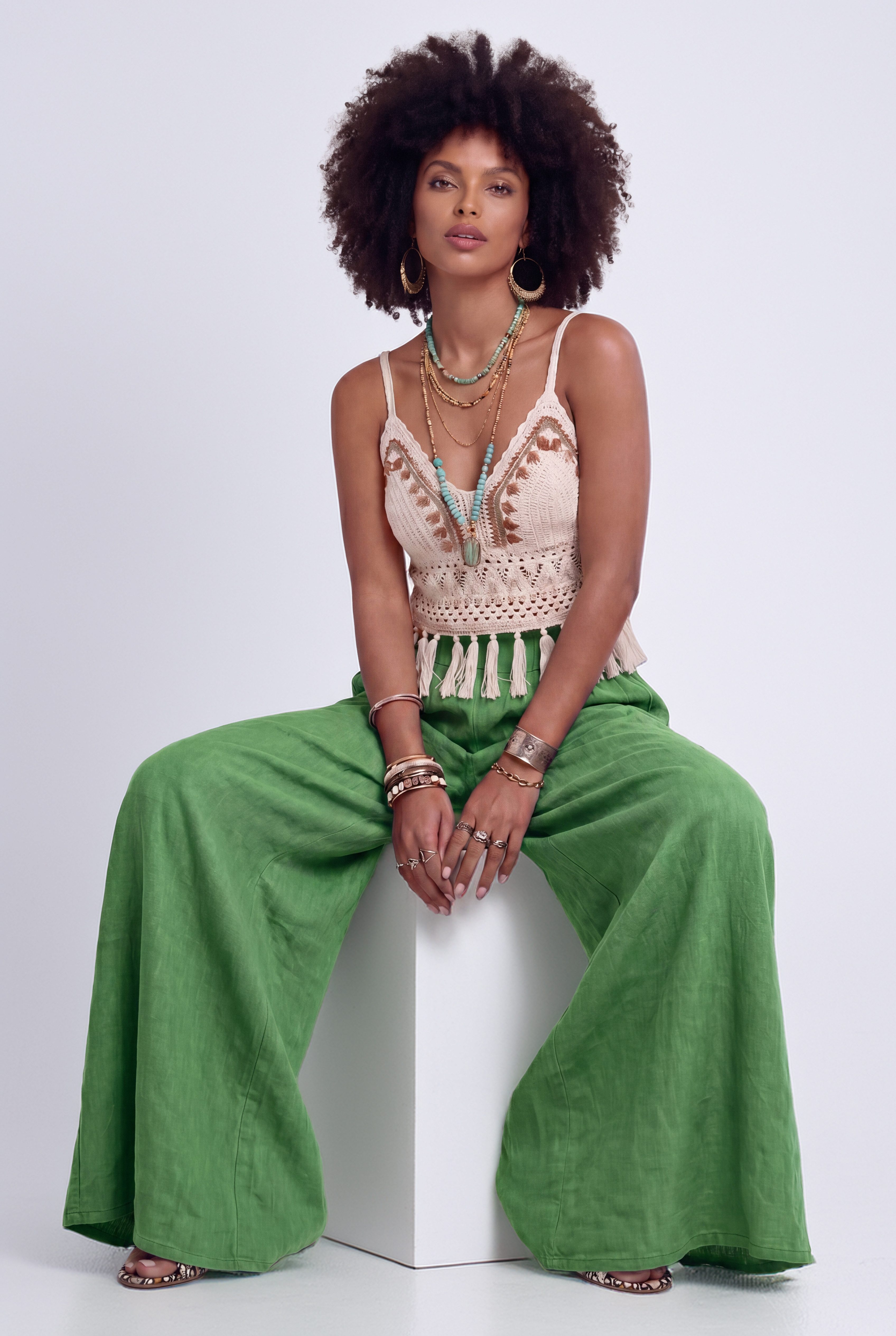 YC Fashion & Style Leinenhose Palazzo Hose weit – Sommerhose mit elastischem Bund und Taschen in Unifarbe