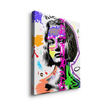 DOTCOMCANVAS® Leinwandbild, Leinwandbild Pop Art Graffiti Lady Power weiß mit premium Rahmen