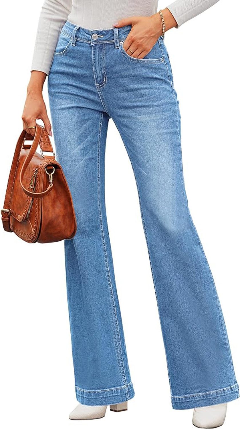 KIKI Gerade Jeans Damen-Jeans mit weitem Bein, lockere Jeans, hohe Taille, Stretchhose