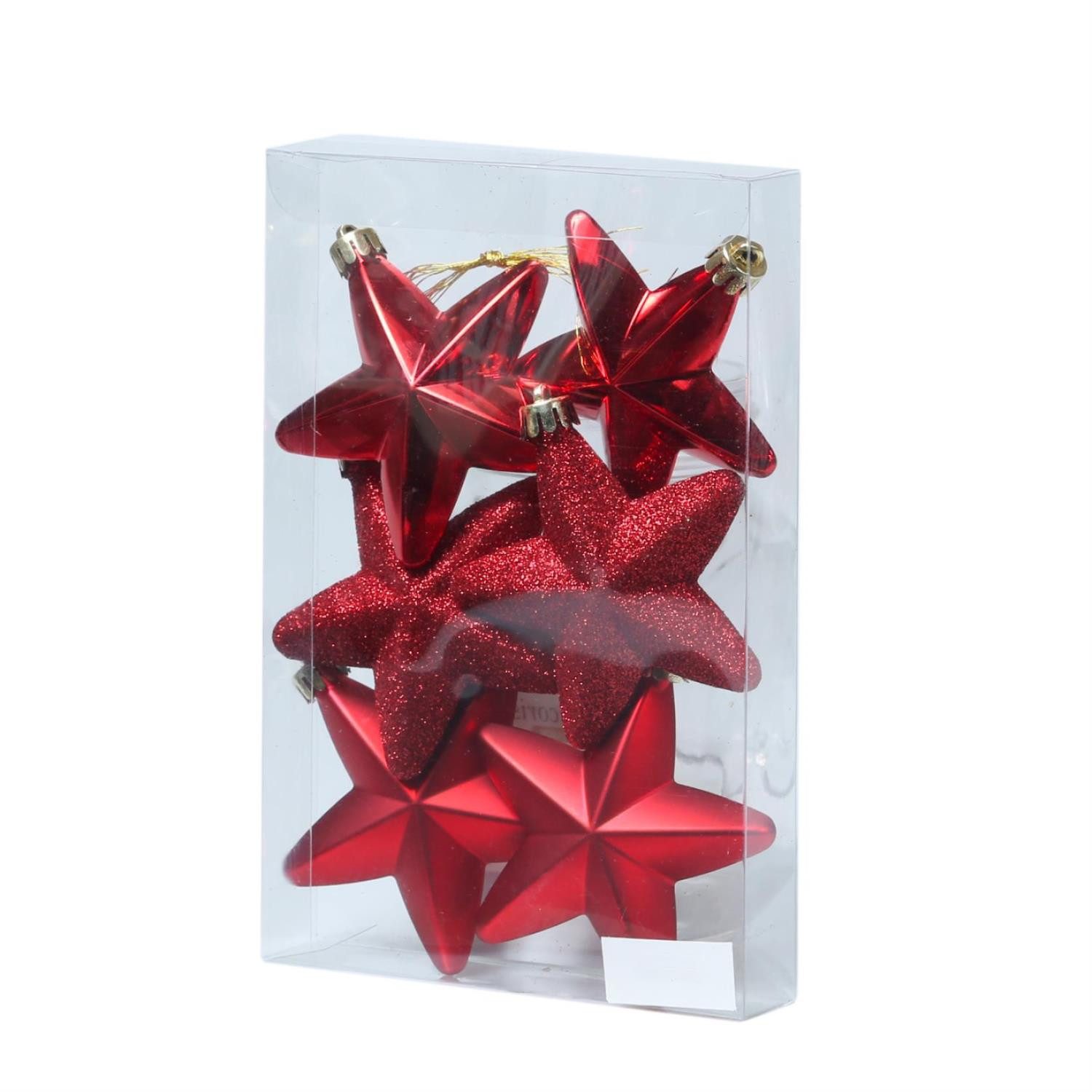 MARELIDA Christbaumschmuck Weihnachtsbaumschmuck Sterne bruchfest glänzend glitzernd rot 6er Set