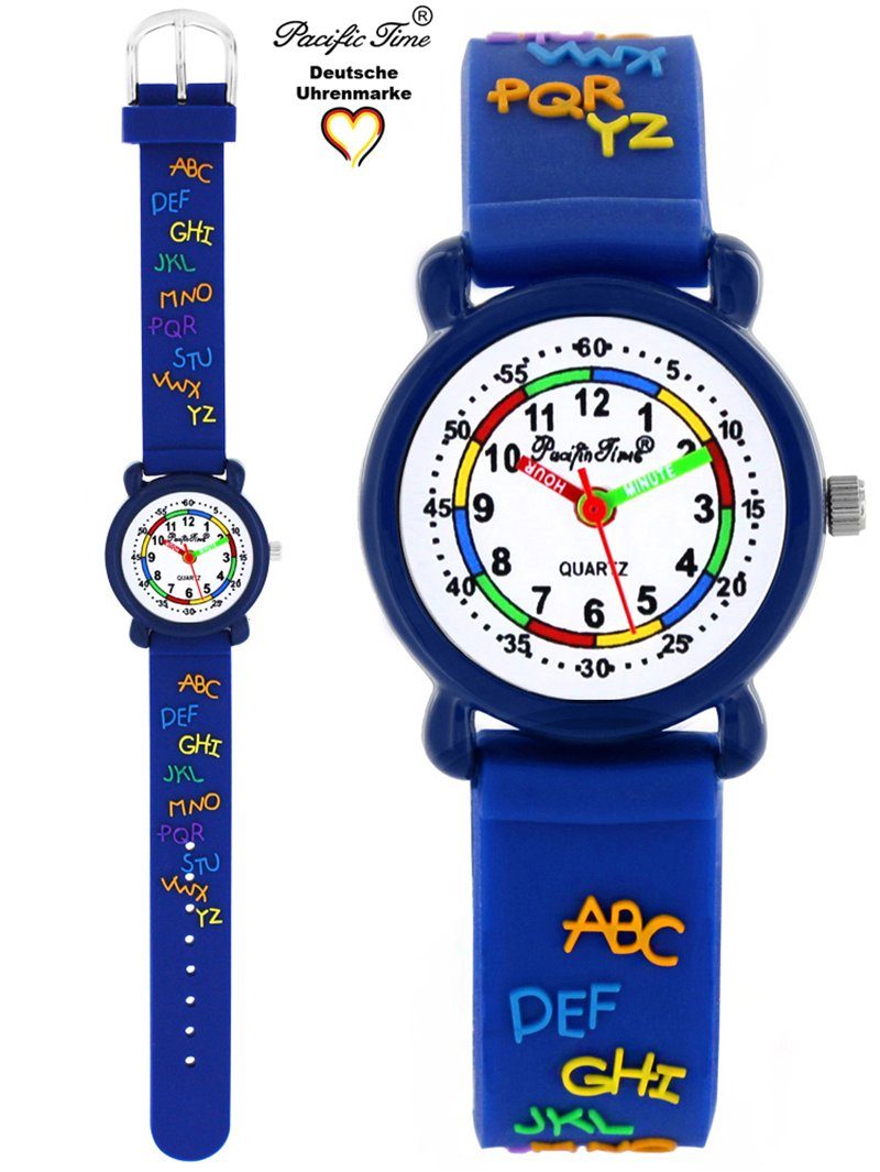 Pacific Time Quarzuhr Kinder Armbanduhr Lernuhr ABC Silikonarmband, Gratis Versand blau