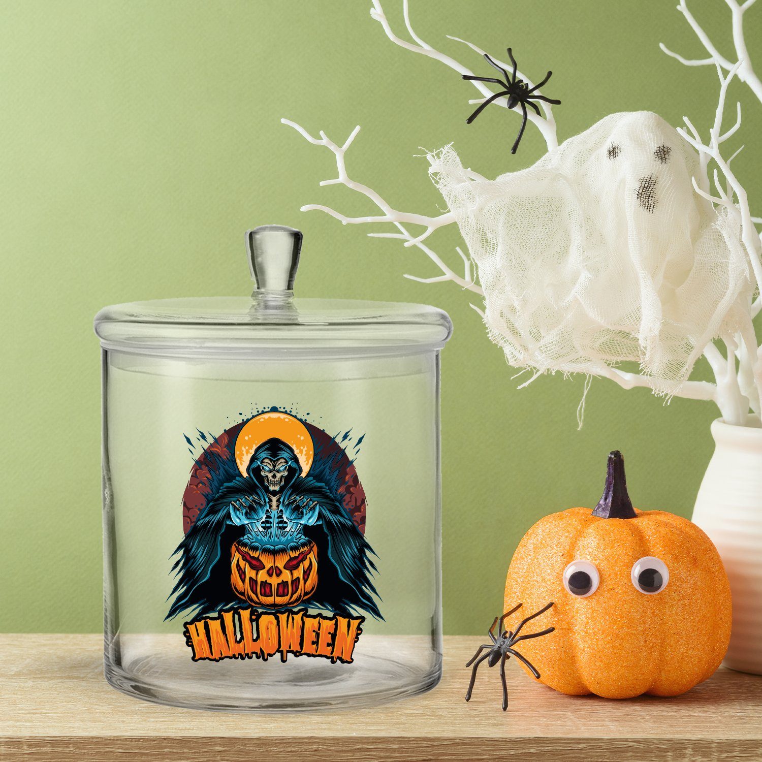 Keksdose Reaper (Kein - mit Set) UV-Druck GRAVURZEILE Halloween Design, Glas,