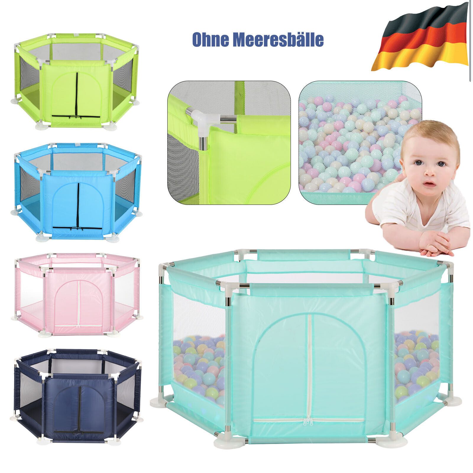 Youyijia Innenzelt Baby Playpen Mesh Side Window Hexagonal128 cm x 110 cm x 65 cm (Green)