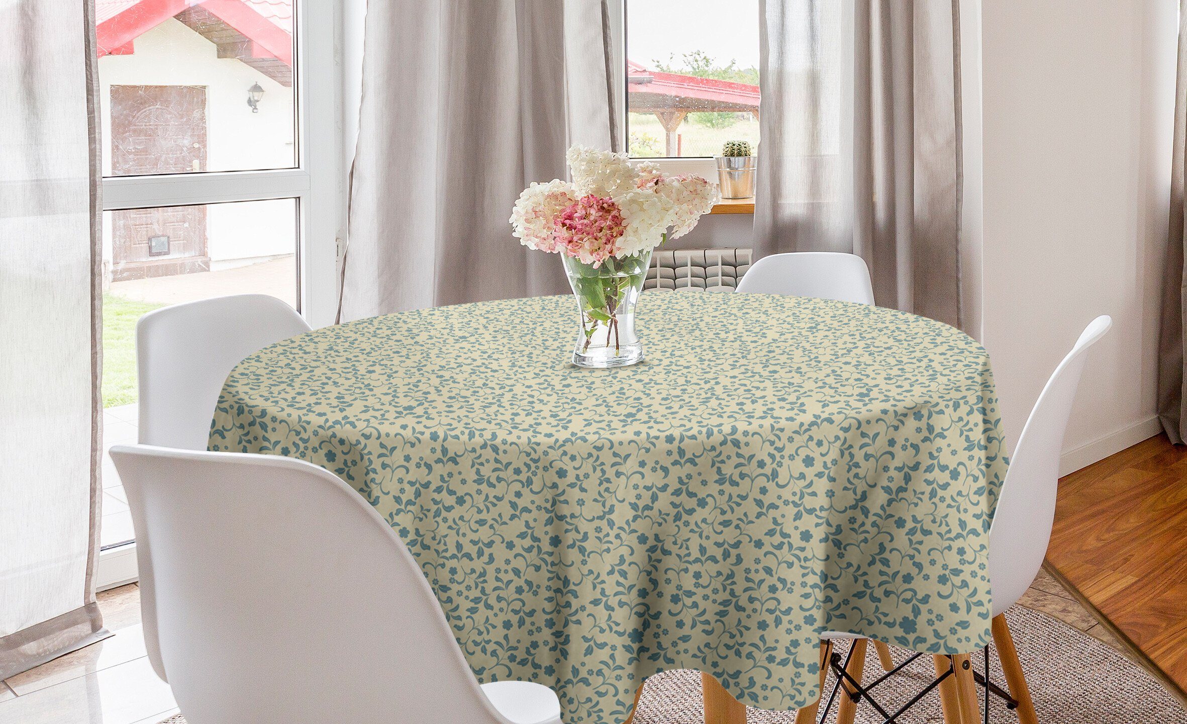 Abakuhaus Tischdecke Kreis Tischdecke Abdeckung für Esszimmer Küche Dekoration, Garten-Kunst Blätter Blüten