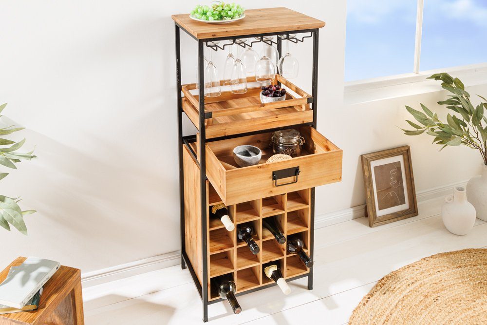 riess-ambiente Weinregal SEVENS SEAS 120cm natur / schwarz, Einzelartikel 1-tlg., Massivholz · Metall · mit Stauraum · 20 Flaschen · stehend · Design
