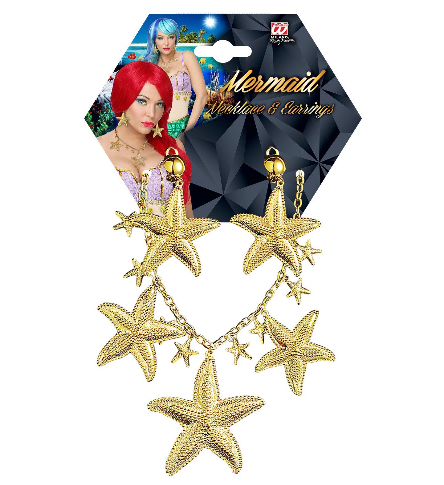 Widmann S.r.l. Kostüm Meerjungfrau Schmuck Set 'Seesterne', Gold - Hals