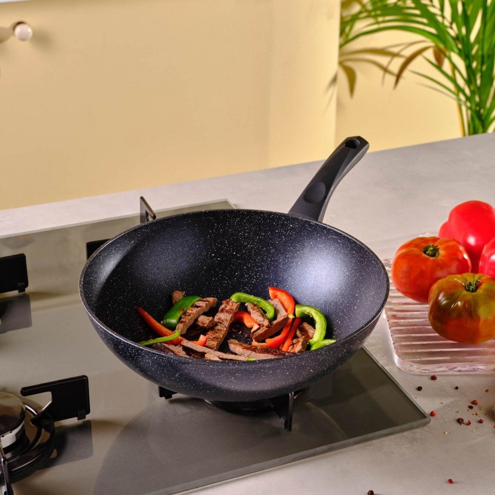 Karaca Topf-Set Karaca Aqua Granit Wok Wokpfanne Pfanne Bratpfanne Kochtopf 28 cm