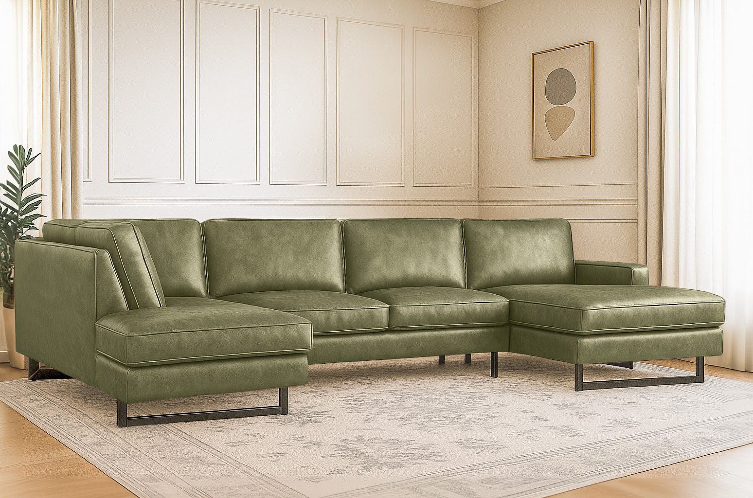 Home affaire Wohnlandschaft Pinto, 350 cm, U-Form, XXL, mit Ottomanen, Cord, Chenille, Lederoptik, mit Keder, Metallfüße, Wellenunterfederung