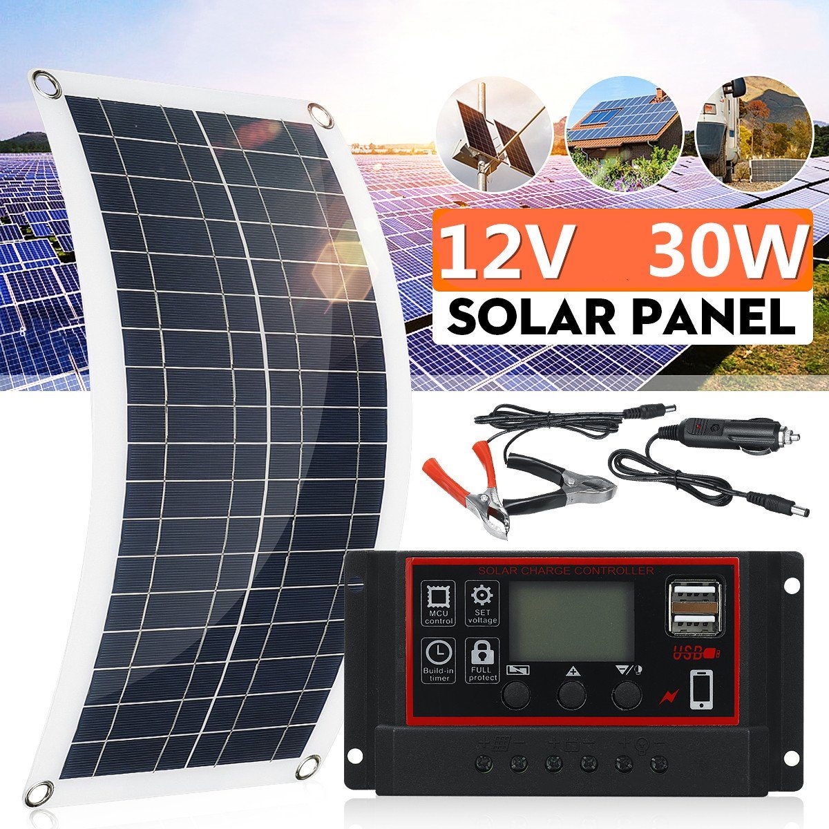 30W 18V Solarmodul Solarpanel Solarzelle Sonnenkollektor für RV Home 
