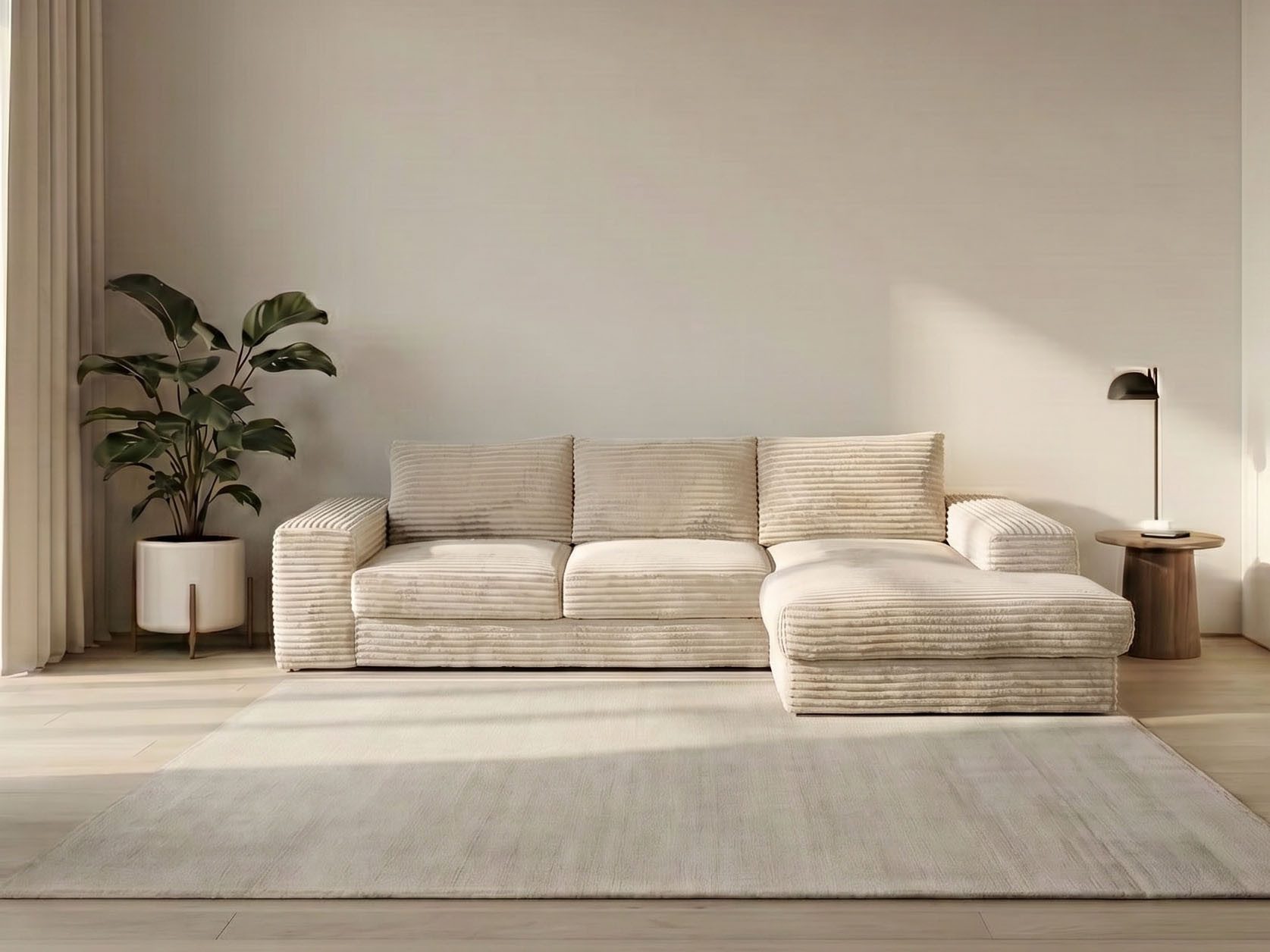 WERK2 Ecksofa Rozzana 280 x 190 cm modern und bequem, Breitcord, L-Form, XXL