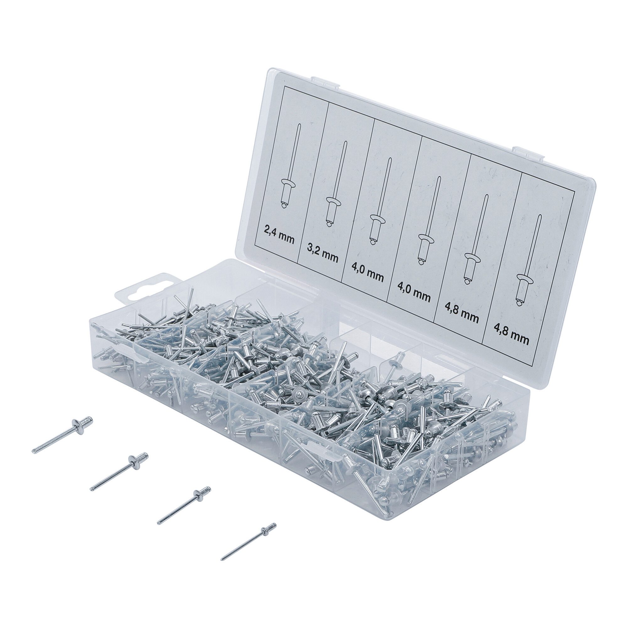 BGS technic Blindniete BGS Blindnieten-Sortiment Aluminium 2,4 - 4,8 mm 400-tlg.
