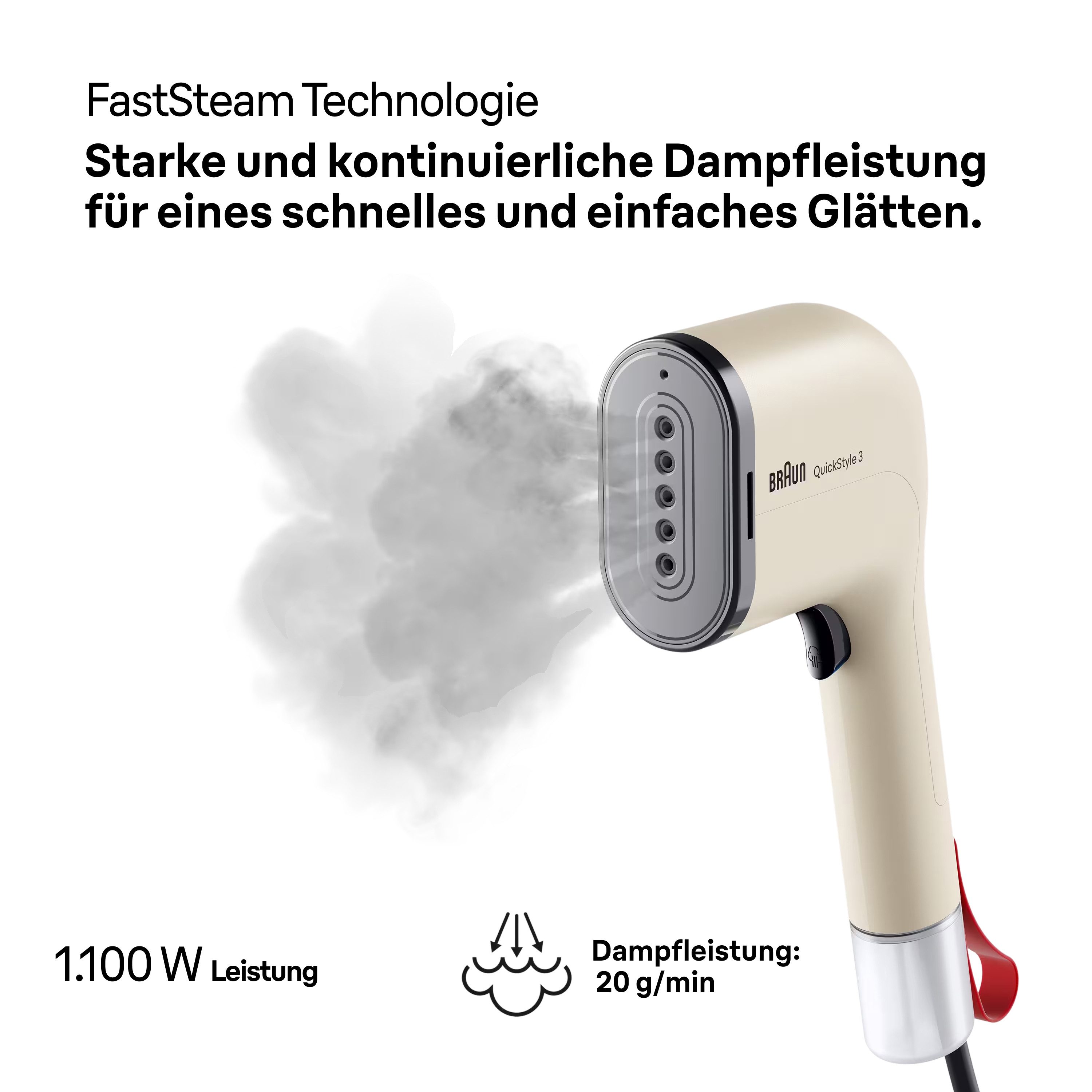 Braun Dampfbürste QuickStyle 3 GS 3012 BG - 20 g/min Dampfmenge, 30 Sek. Aufheizzeit, 1100 W, 1.100 W, 70 ml Wassertank, hitzebeständige Tasche, 2,0 m Kabel