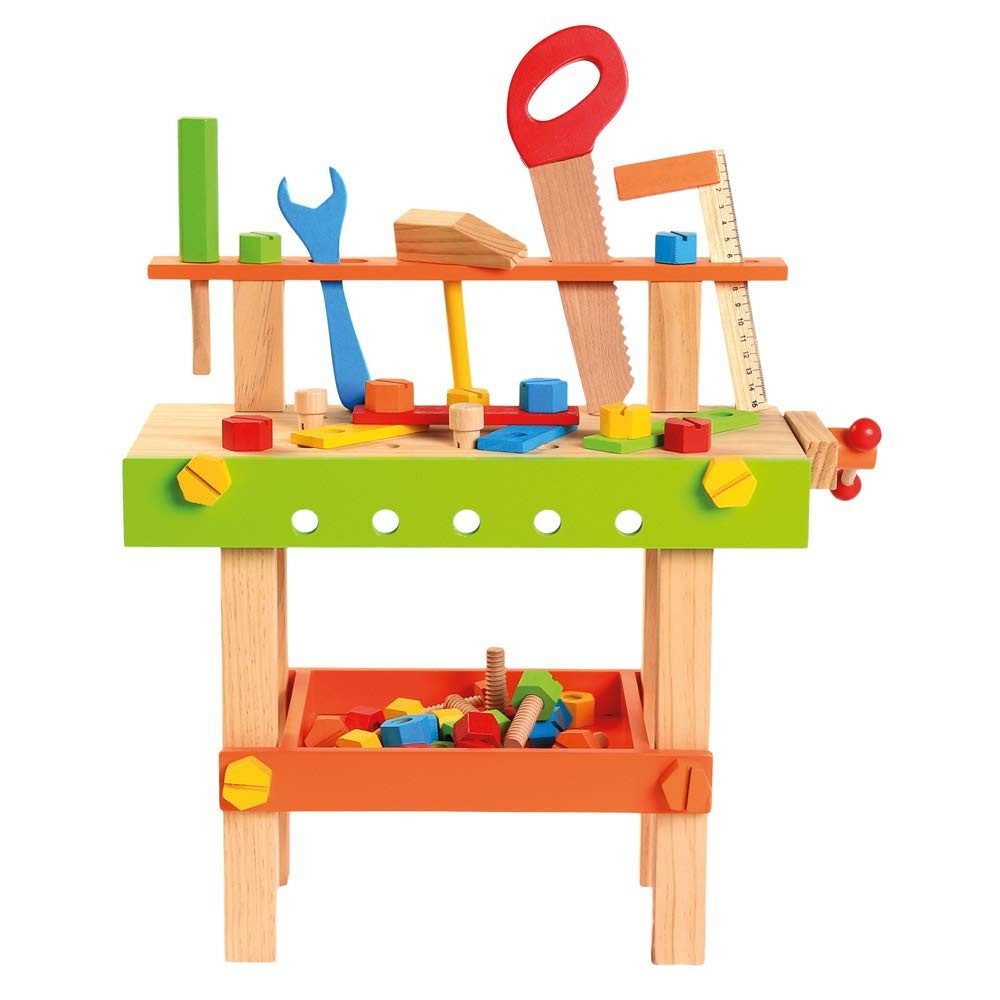 Bino 82149 - Genius Kid, Banco Werkbank mit Werkzeug, Holzspielzeug... Konstruktions-Spielset