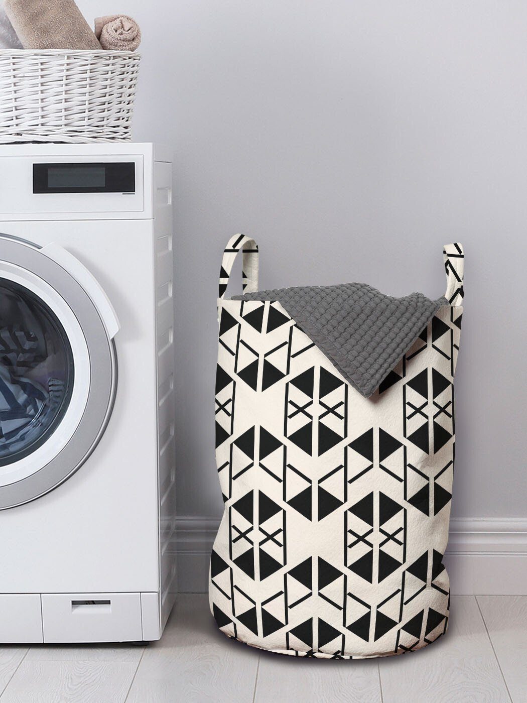 Kunst für Waschsalons, Geometrisch Griffen mit Wäschesäckchen Wäschekorb Abakuhaus Retro Formen Kordelzugverschluss Moderne