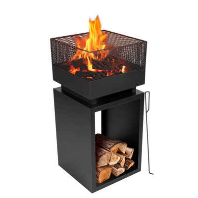 RESCH Feuerkorb 502594 BBQ Collection Outdoor Feuerkorb Funkenschutz Gartenkamin Kamin, (Outdoor geeignet Lounge, Terrasse, Veranda, Garten, Balkon, Wintergarten, Ablage für Holz, quadratisch, 85x39x39cm, Feuerfest, tolle Atmosphäre), Terassenofen Terassenkamin Feuerstelle Außenkamin Gartenkamin