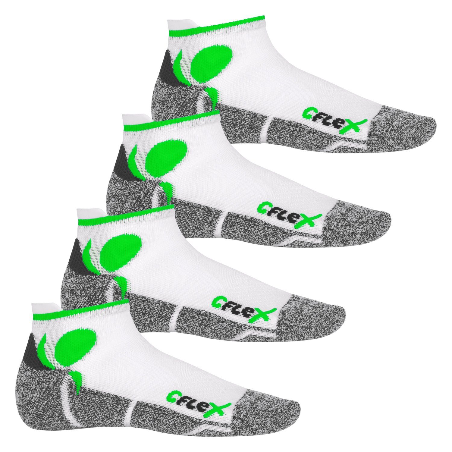 CFLEX Sportsocken Running Damen & Herren Sport Sneaker Socken (4 Paar) Laufsocken Weiss/Grün