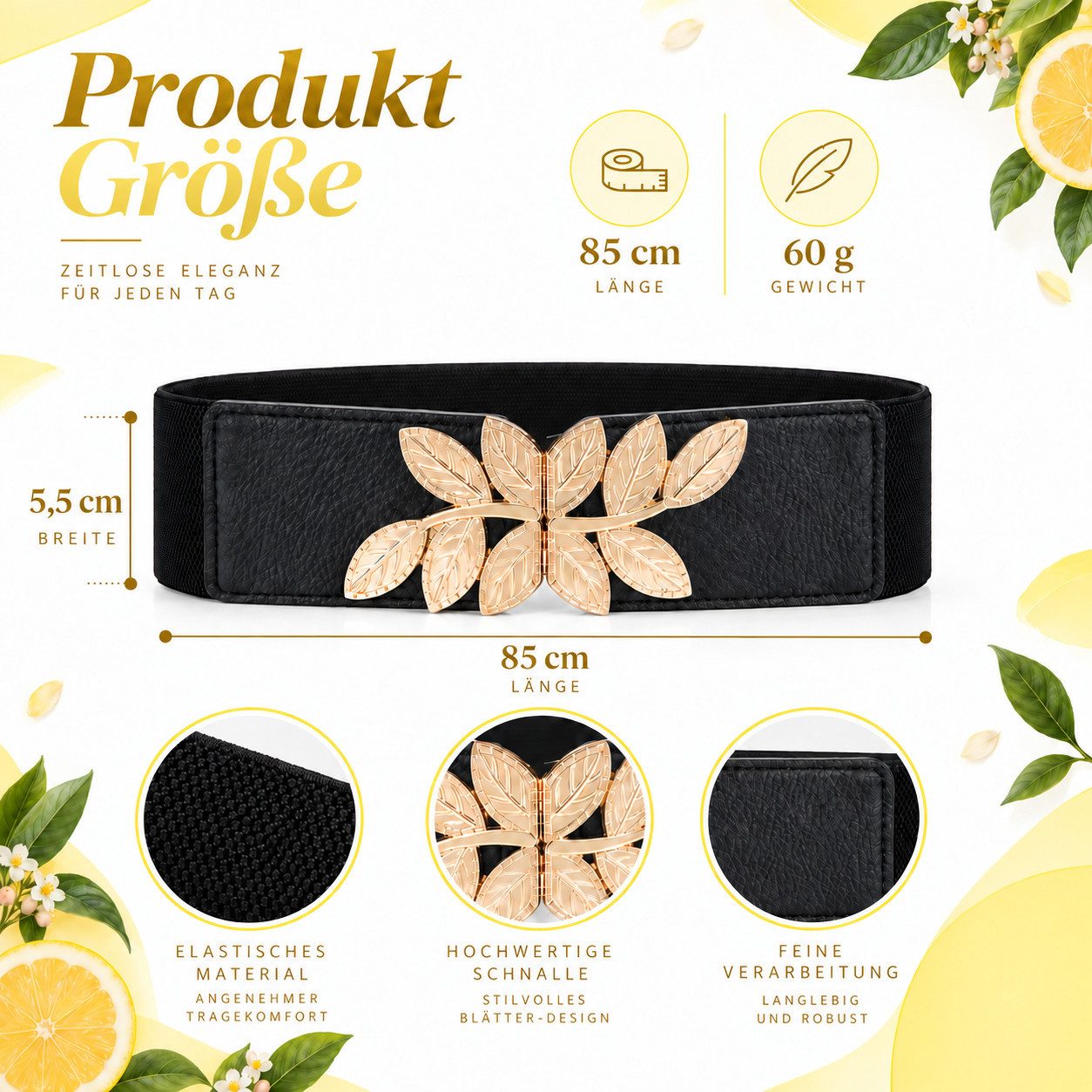 Fyrove Taillengürtel Damen elastisch – breiter Gürtel für Kleid, Mantel & Bluse (mit goldener Schnalle, vintage) für Büro, Alltag & Festlichkeiten, schwarz – Bild 2 von 5