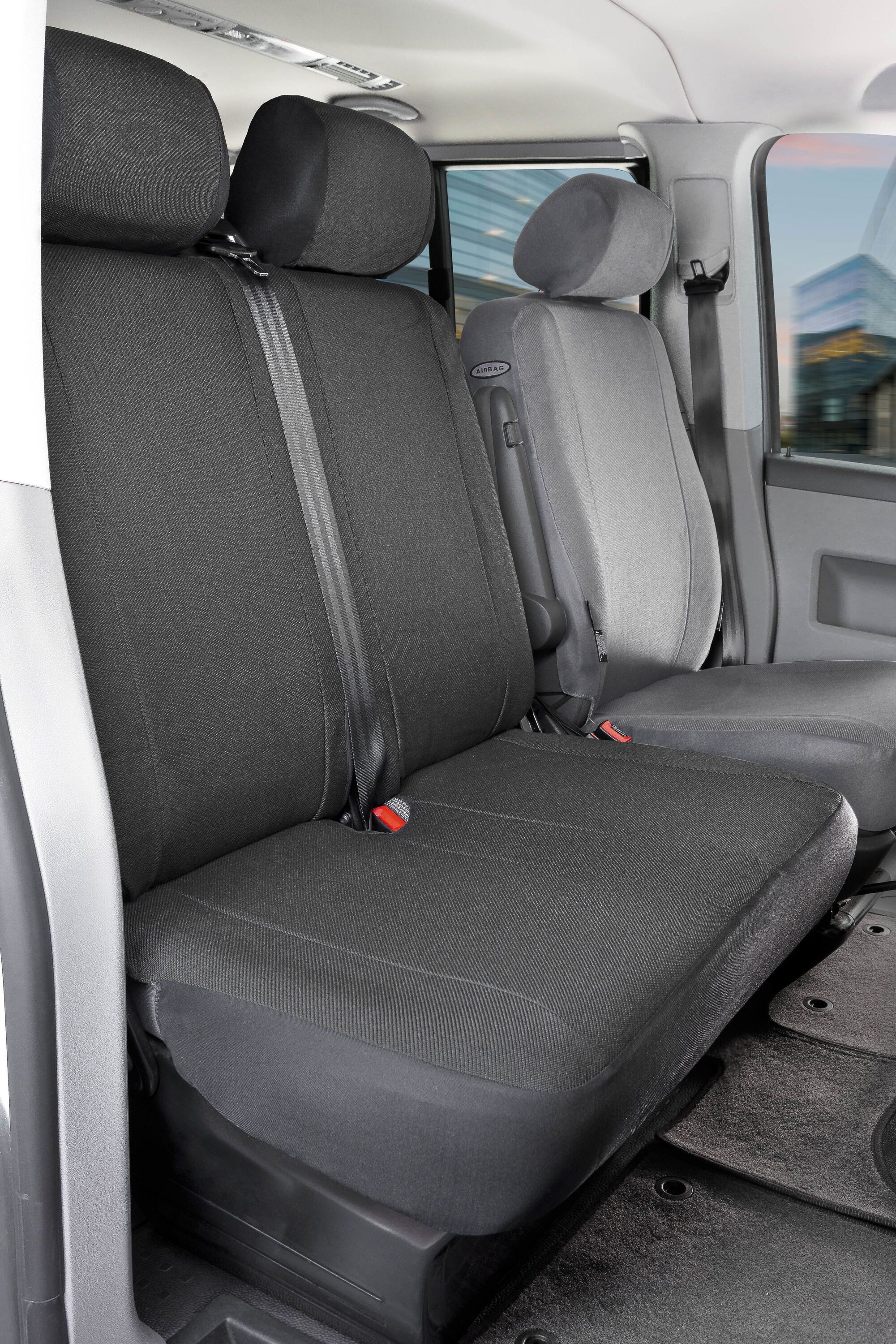 WALSER Autositzbezug Transporter VW T5 Passform, 1 Doppelbankbezug vorne, 2 Kopfstützenbezüge, 4-tlg.