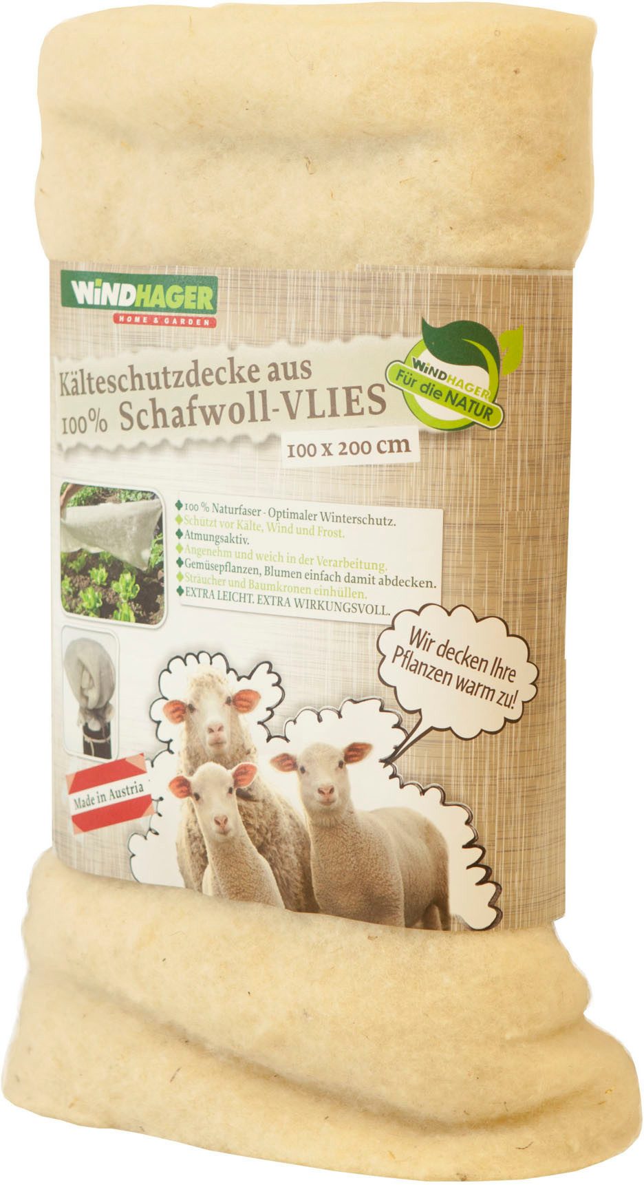 Windhager Winterschutzvlies aus Schafswolle, Vliesdecke für Pflanzen, (1-St), Kälteschutz Matte gegen Wind und Frost, 2 x 1 m, 100 g/m², weiß