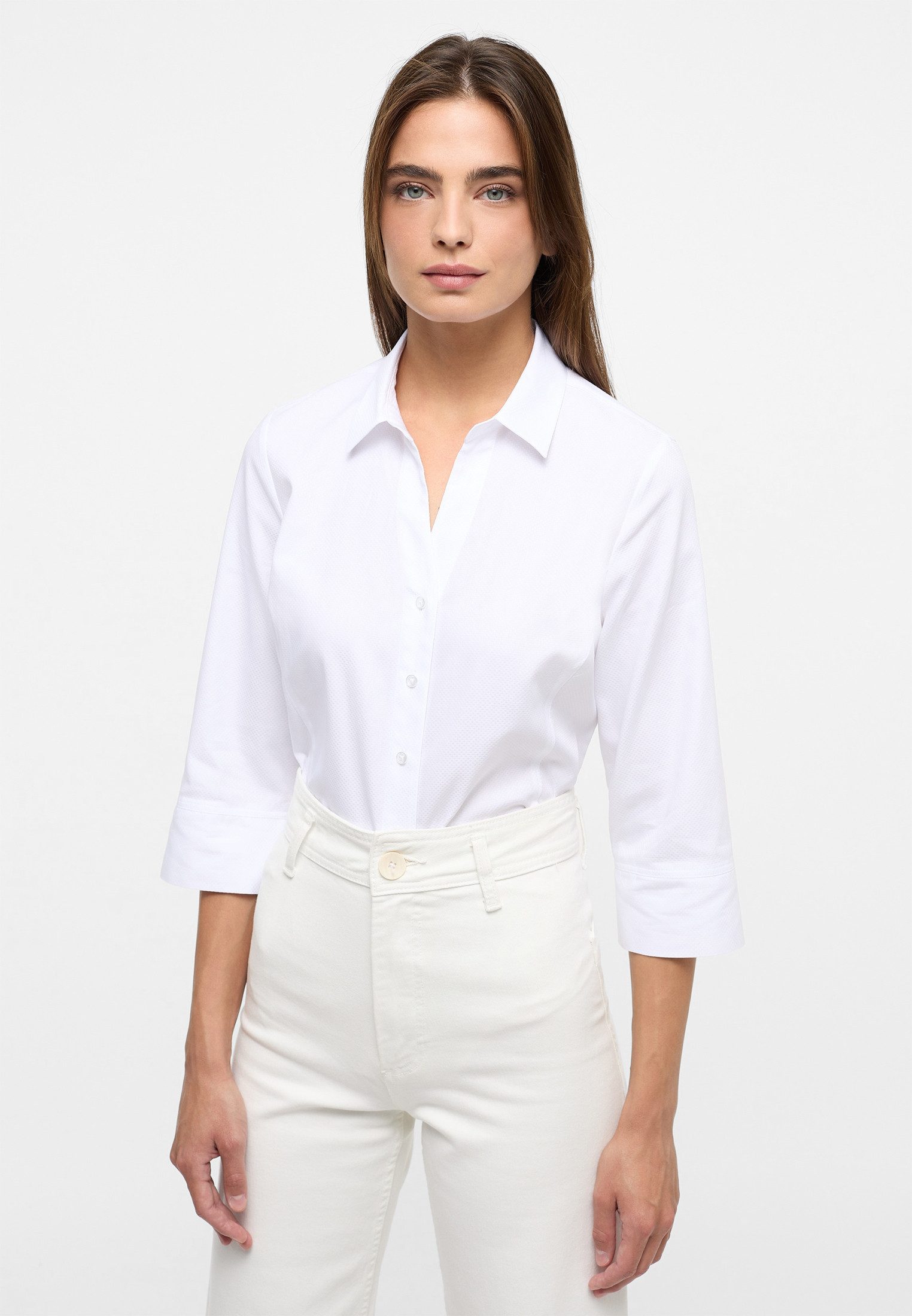 Eterna Blusentop ETERNA CLASSIC FIT 3/4 Arm Bluse weiss strukturiert 7001-00-R786 – Bild 3 von 5