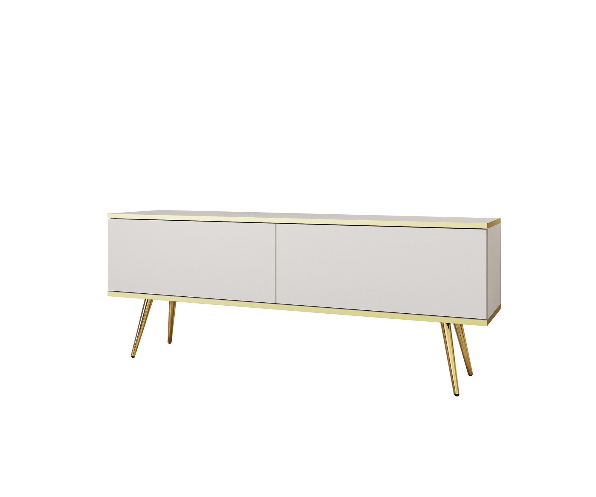 MOEBLO TV-Board DAYN NEW (Lowboard Fernsehtisch TV Bank TV Tisch Fernseher Tisch TV Möbel, goldene/schwarze Metallbeine), 135/175x30x32