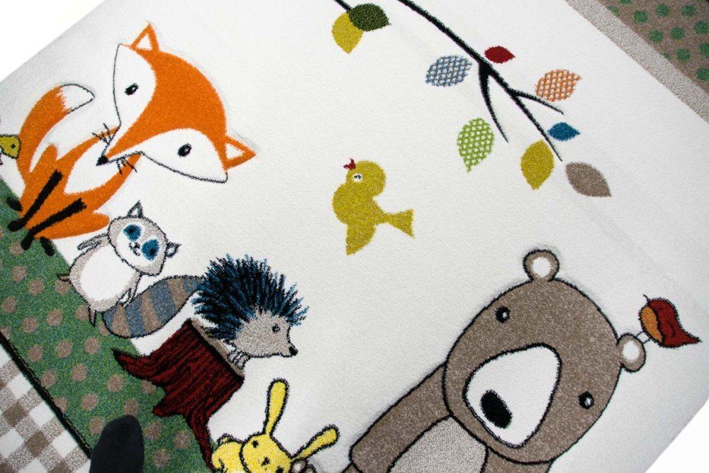 Carpetia Kinderteppich Kinderteppich Babyzimmer Teppich Tiere Bär Fuchs Igel Eule Beige Braun, rechteckig, Höhe: 13 mm