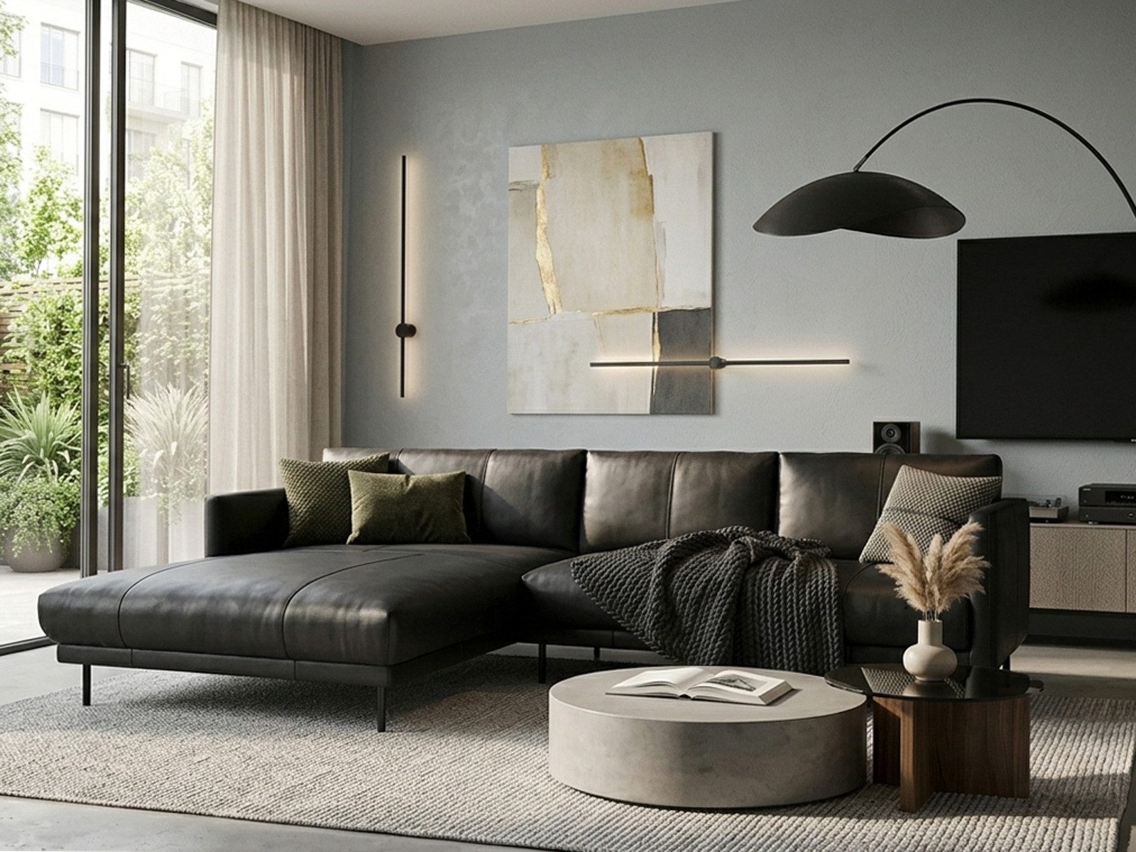 Rolf Benz Ecksofa Ecksofa Rolf Benz freistil 133 Ottomane links Leder schwarz, Echtes Leder
