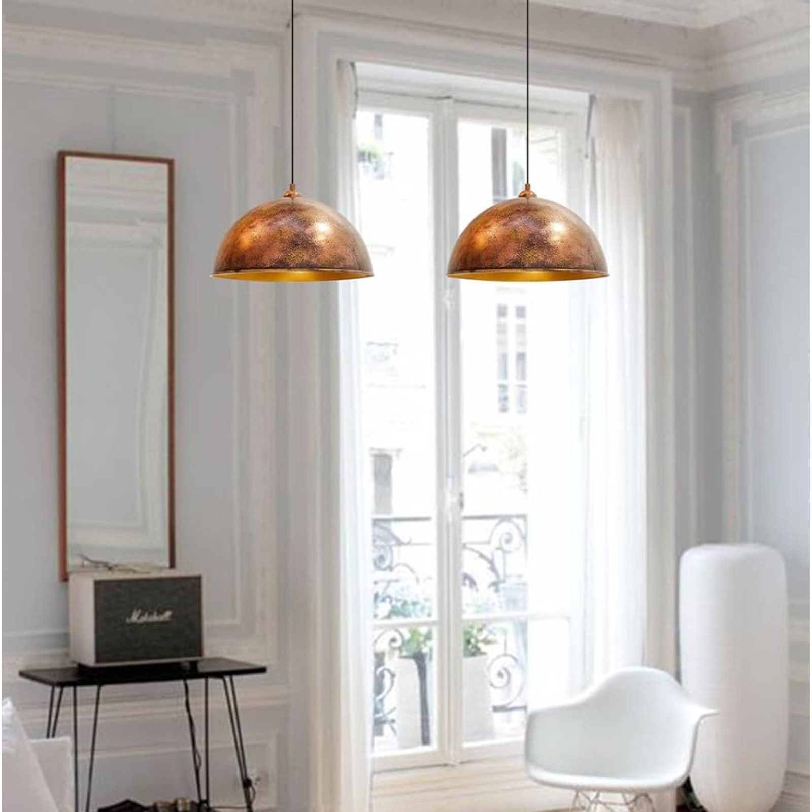 Bamyum Pendelleuchte Hängelampe Kupferfarbe, E27, Handgemalt Vintage Industrial Style Lampe, ohne Leuchtmittel