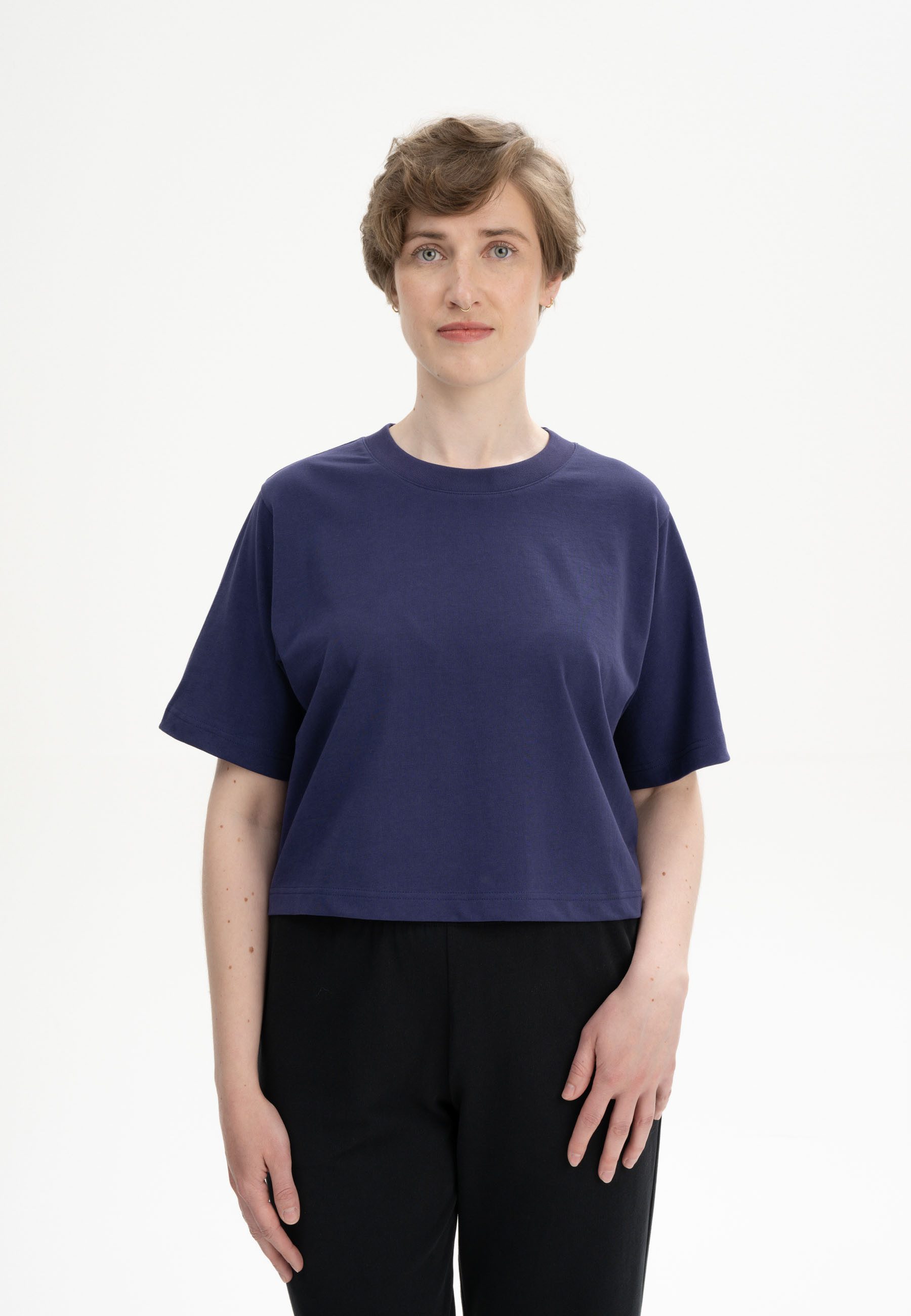 Kurzarmshirt Cropped T-Shirt schwer Style JOSHNA