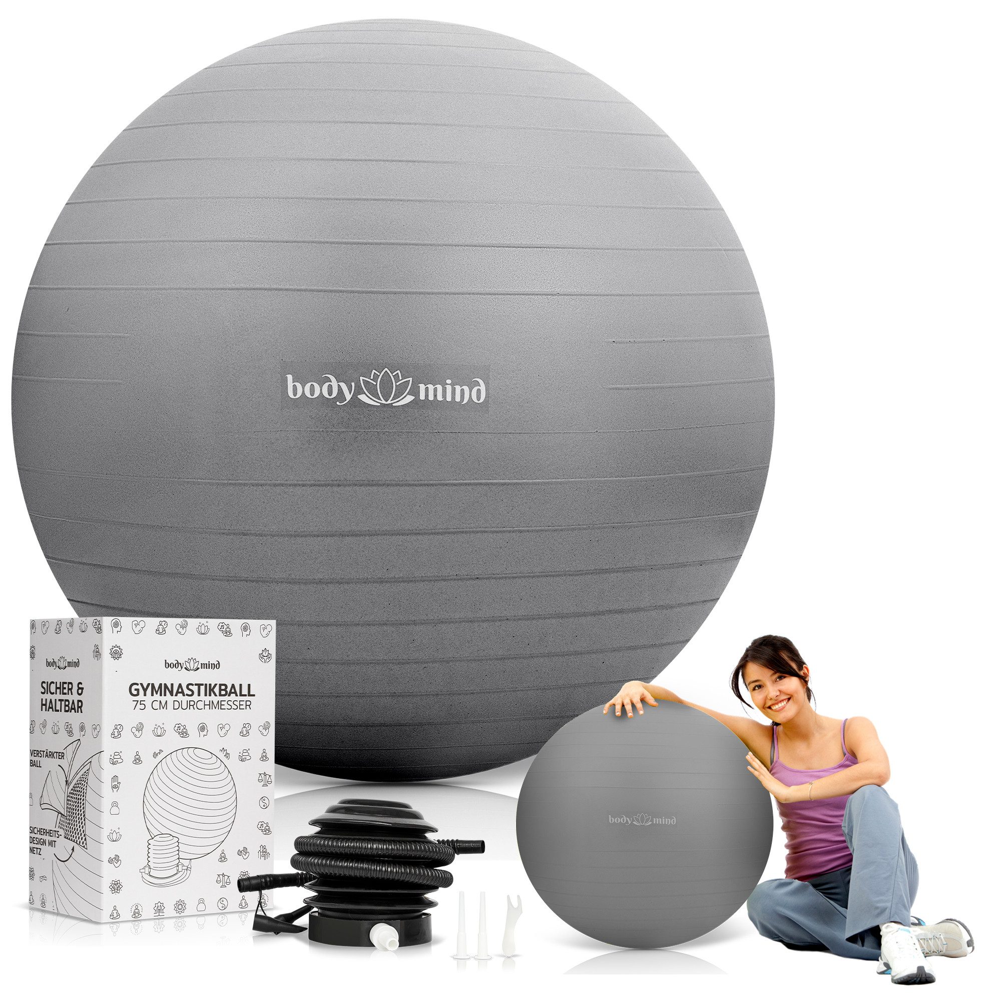 Body & Mind Gymnastikball Fitnessball Gymnastikball Yoga Pilates Ball Anti-Burst mit Pumpe