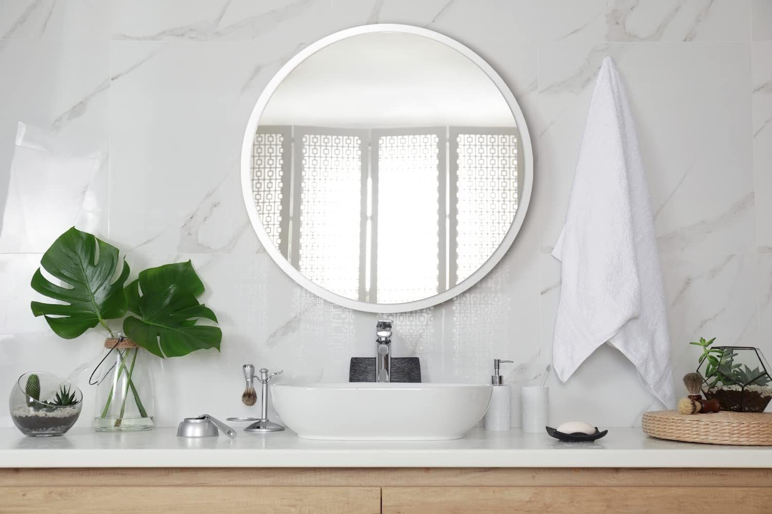 Rahmen mit Badspiegel Rund mit Schwarz Spiegel Runder Glas Wandspiegel Tulup Elegante, Weiß Spiegel Glasrahmen