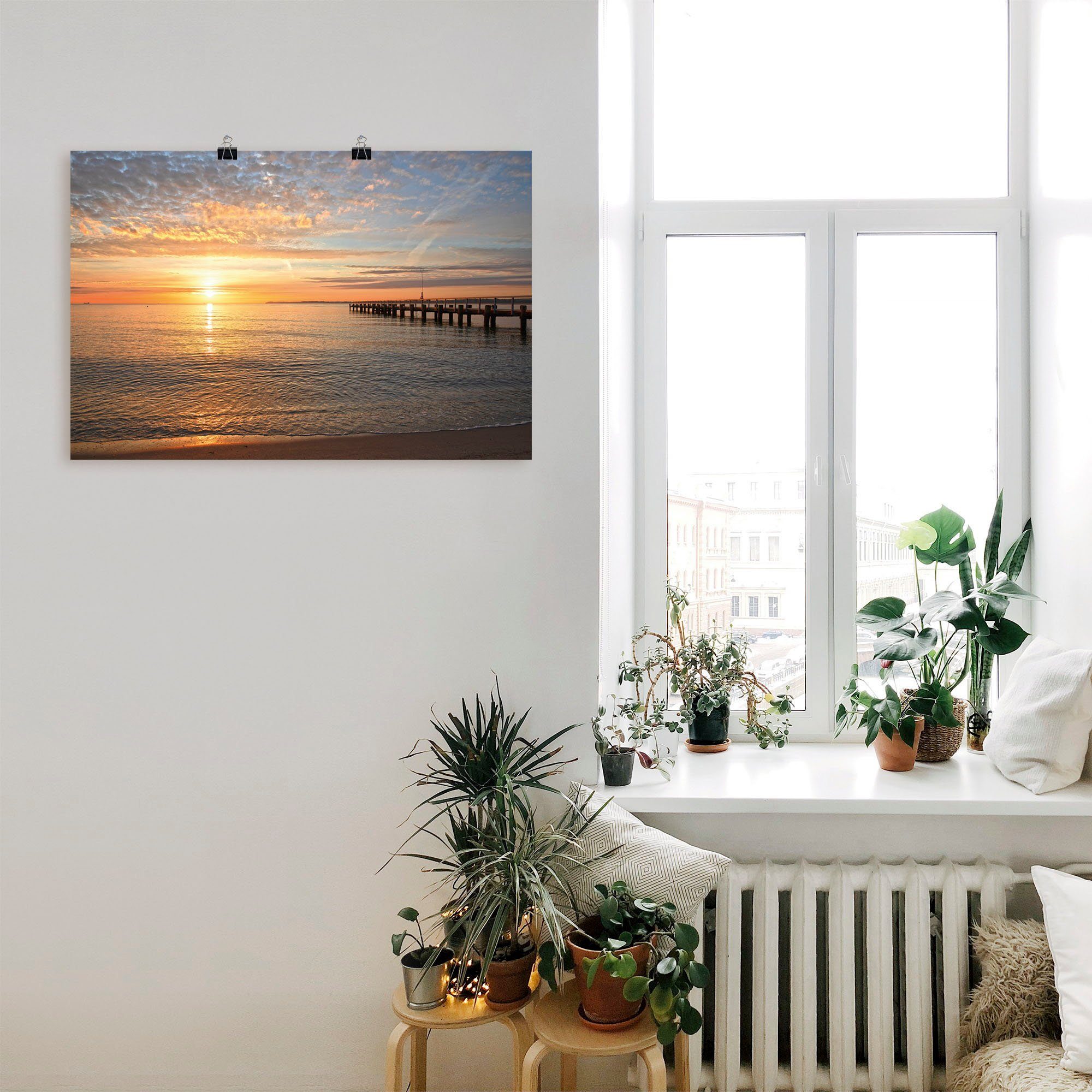 Bilder vom Wandaufkleber St), Ostsee, Früh Wandbild Sonnenuntergang in an Größen Artland Poster (1 oder versch. Leinwandbild, -aufgang morgens Alubild, als & der