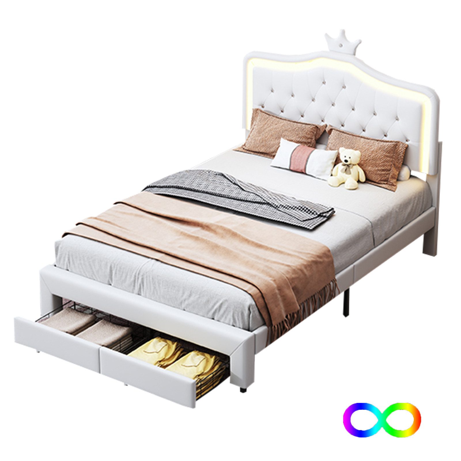 SEEZSSA Polsterbett Kinderbett Jugendbett (140x200cm Bett LED Doppelbett mi günstig online kaufen