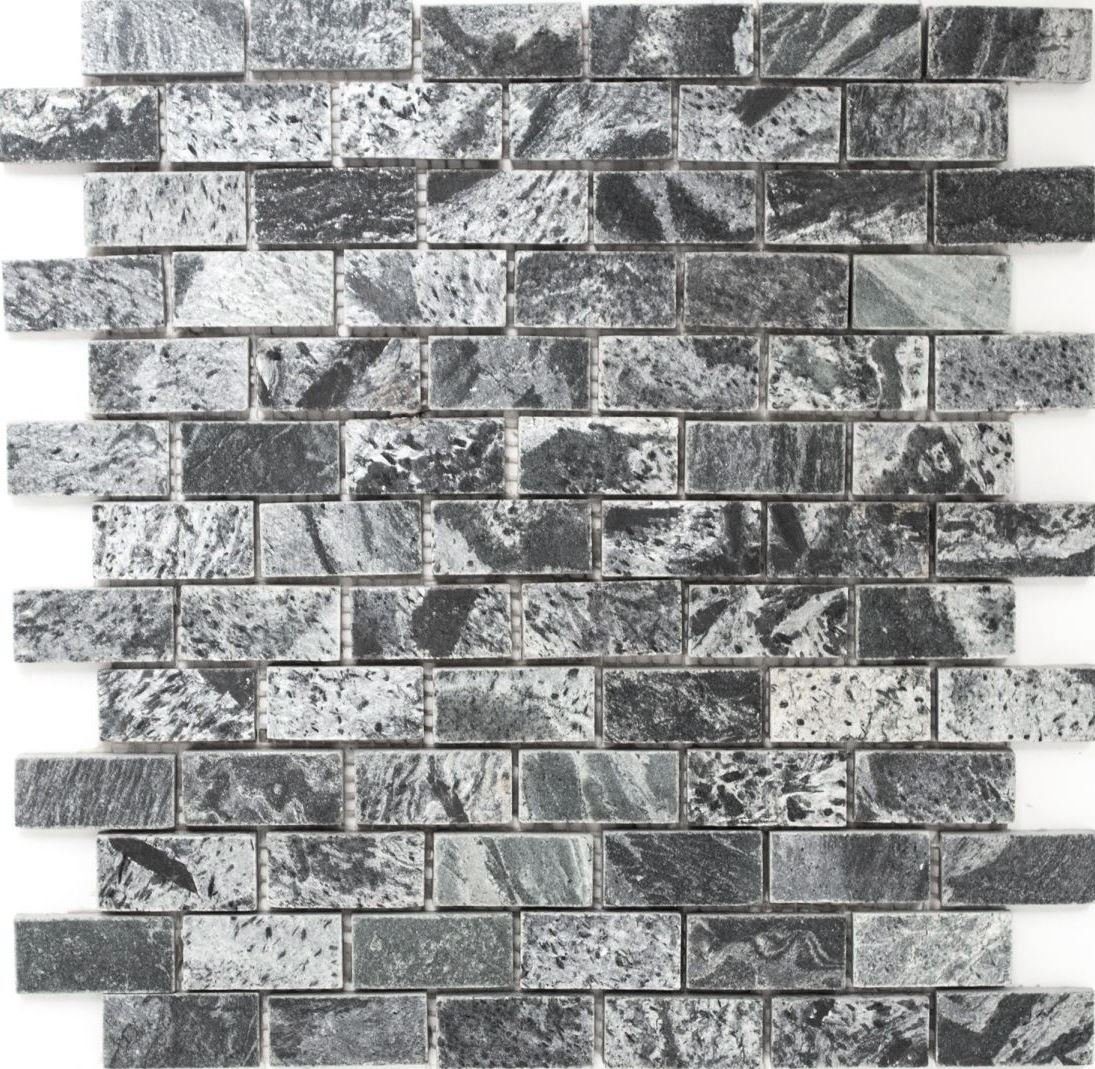 Mosani Mosaikfliesen Quarzit Mosaik Brick silbergrau anthrazit poliert Boden Dusche Bad | Fliesen