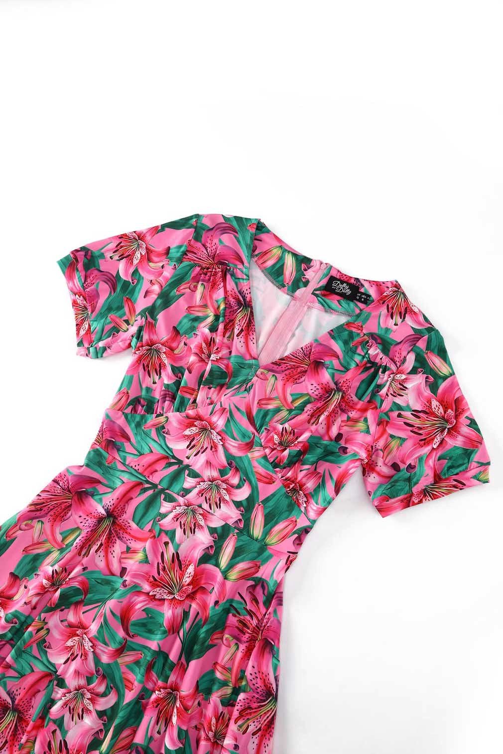 Dolly and Dotty A-Linien-Kleid Julia Pink Lily Vintage Retro Rockabilly 50er